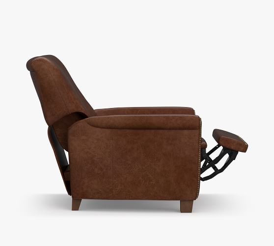 irving roll arm leather recliner with nailheads