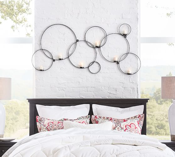 Large Brass Rings Wall Art Sculpture w/7 Tealight Votive Candle Circular Sconce 