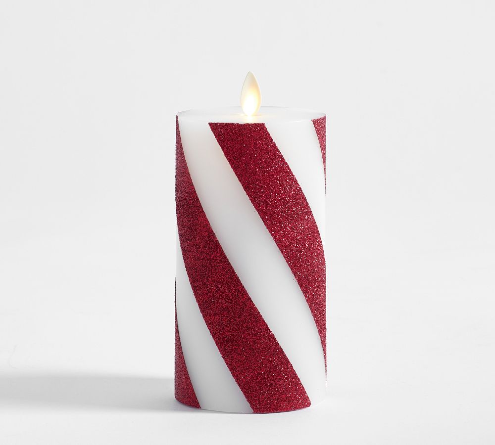 Premium Flickering Flameless Wax Pillar Candles Candy Striped