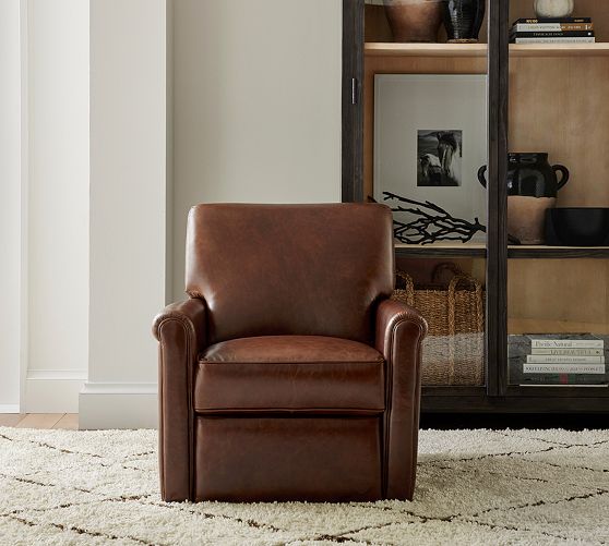 irving roll arm leather recliner