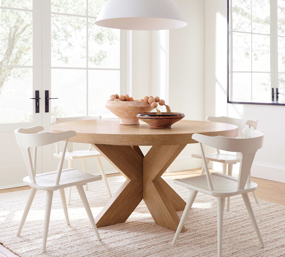 Modern Farmhouse Round Pedestal Extending Dining Table Pottery Barn