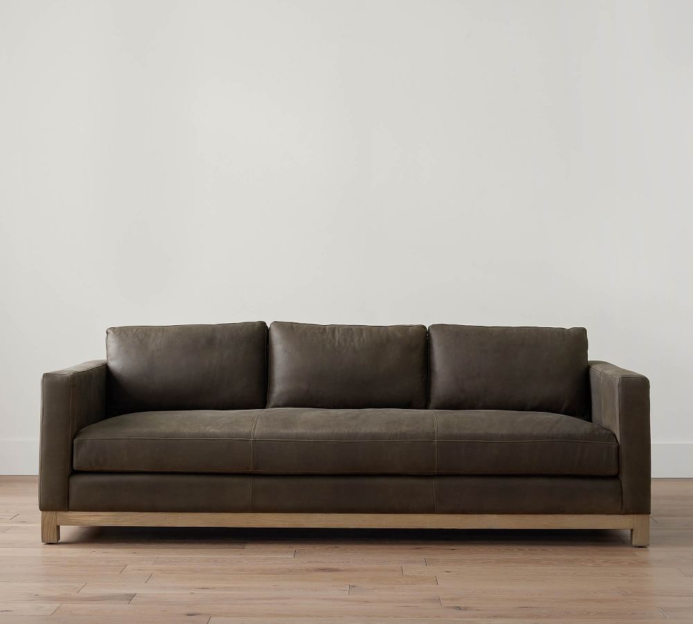 Jake Leather Sofa Wood Base | Pottery Barn