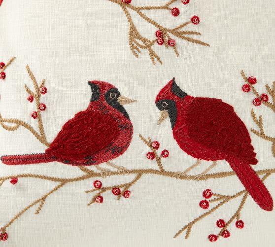 Pottery Barn WINTER FAUNA Pillow Cover 20X20 Christmas Botanical Cardinal Birds 