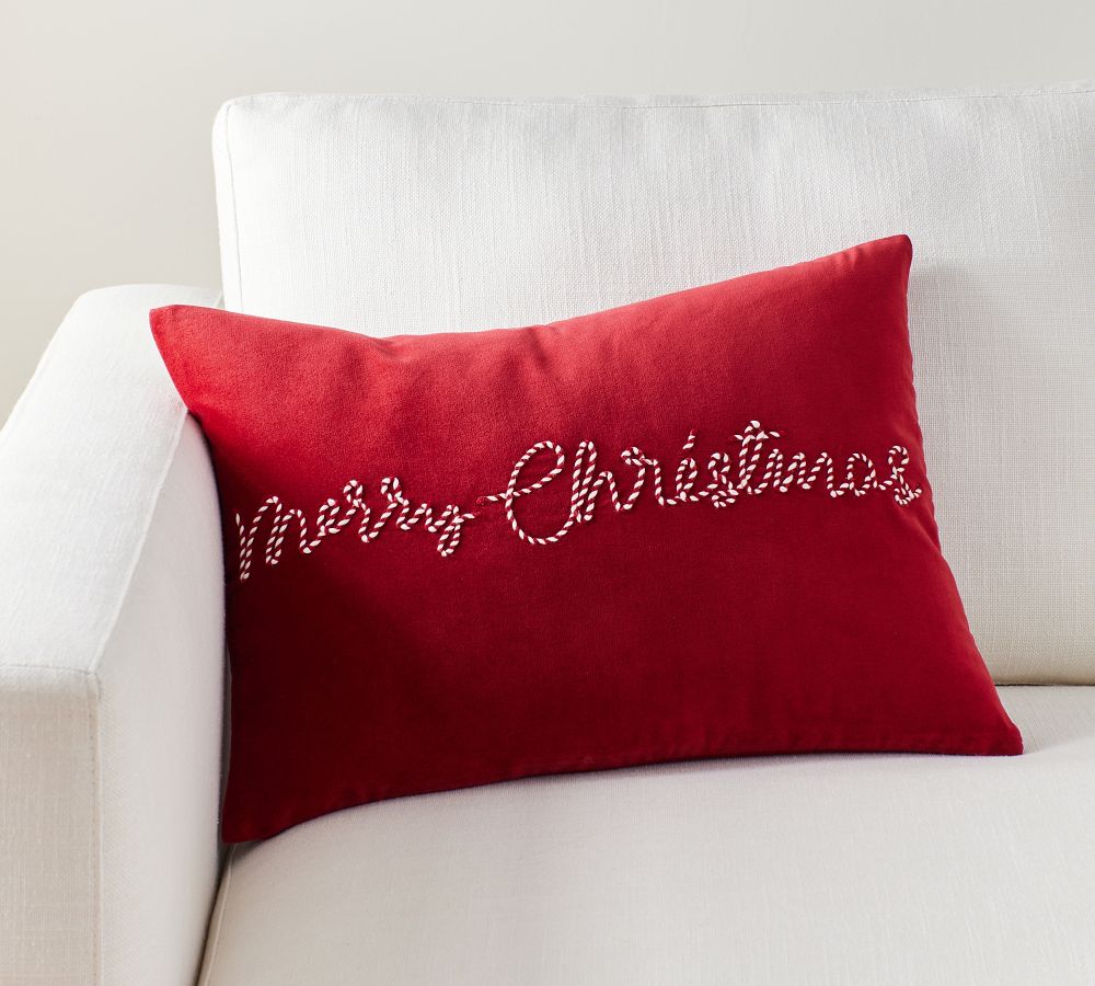 Merry Christmas Velvet Lumbar Pillow Cover Pottery Barn