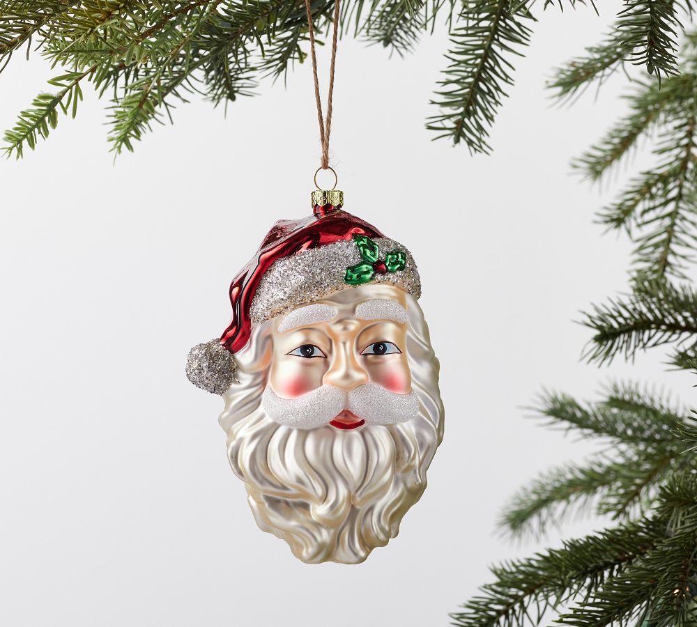 Oversized Glass Santa Ornament | Pottery Barn