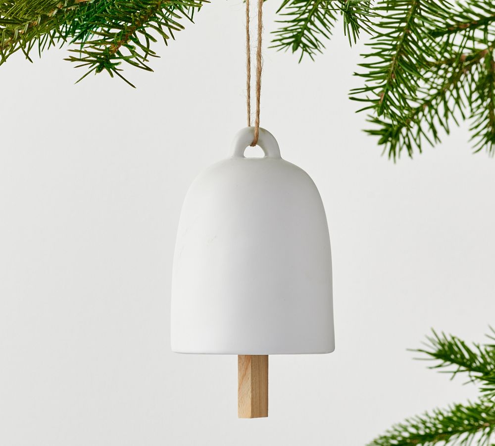 White Ceramic Bell Ornament Pottery Barn