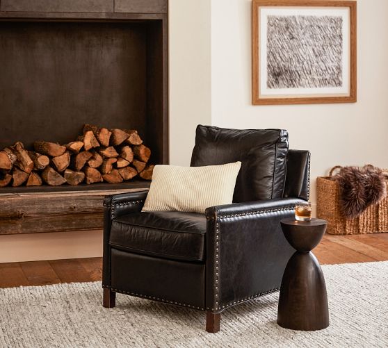 tyler leather square arm recliner with nailheads