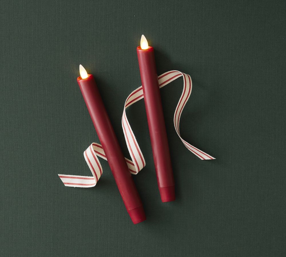Premium Flickering Flameless Wax Taper Candle Red Pottery Barn