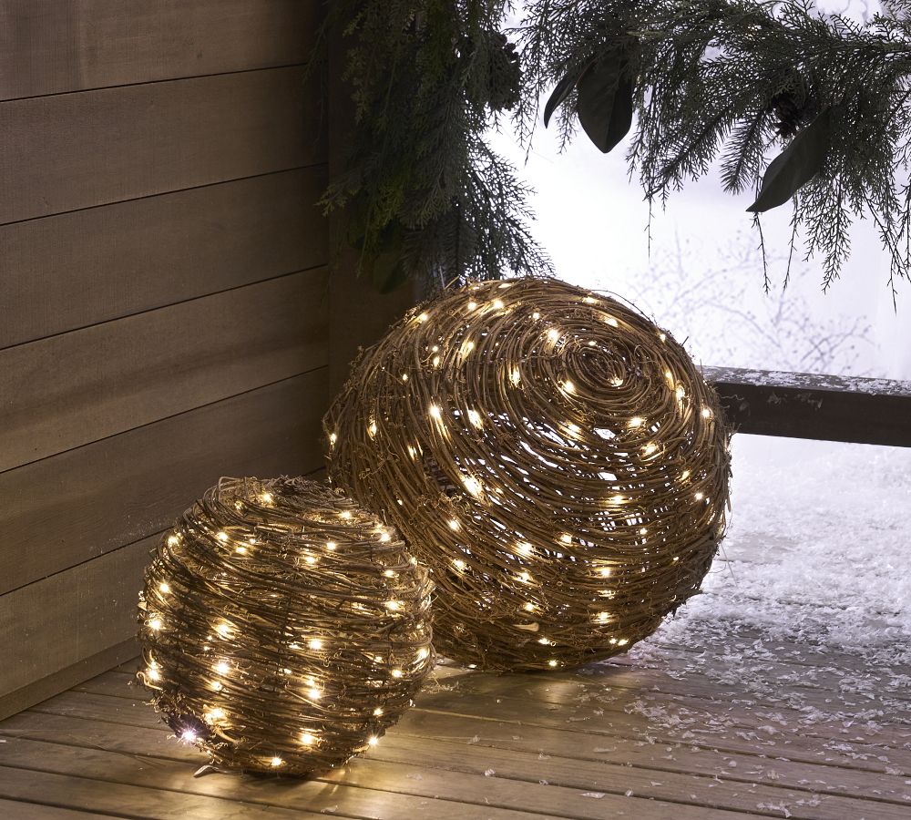 Rattan Orbs with Twinkle Lights - Set of 2