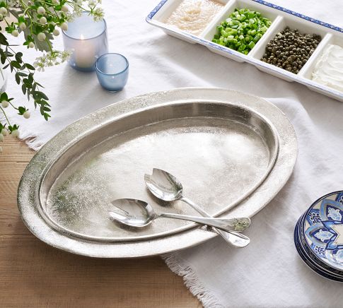 Rustic Metal Handcrafted Oval Serving Platter | Pottery Barn