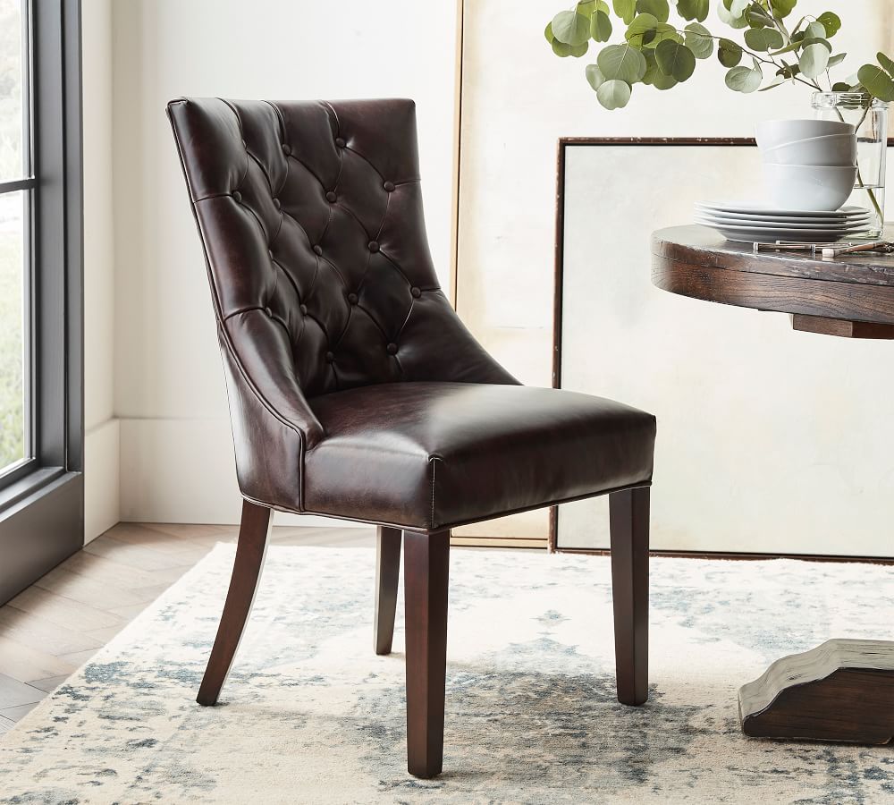 brown kitchen and dining chairs with leather upholstery