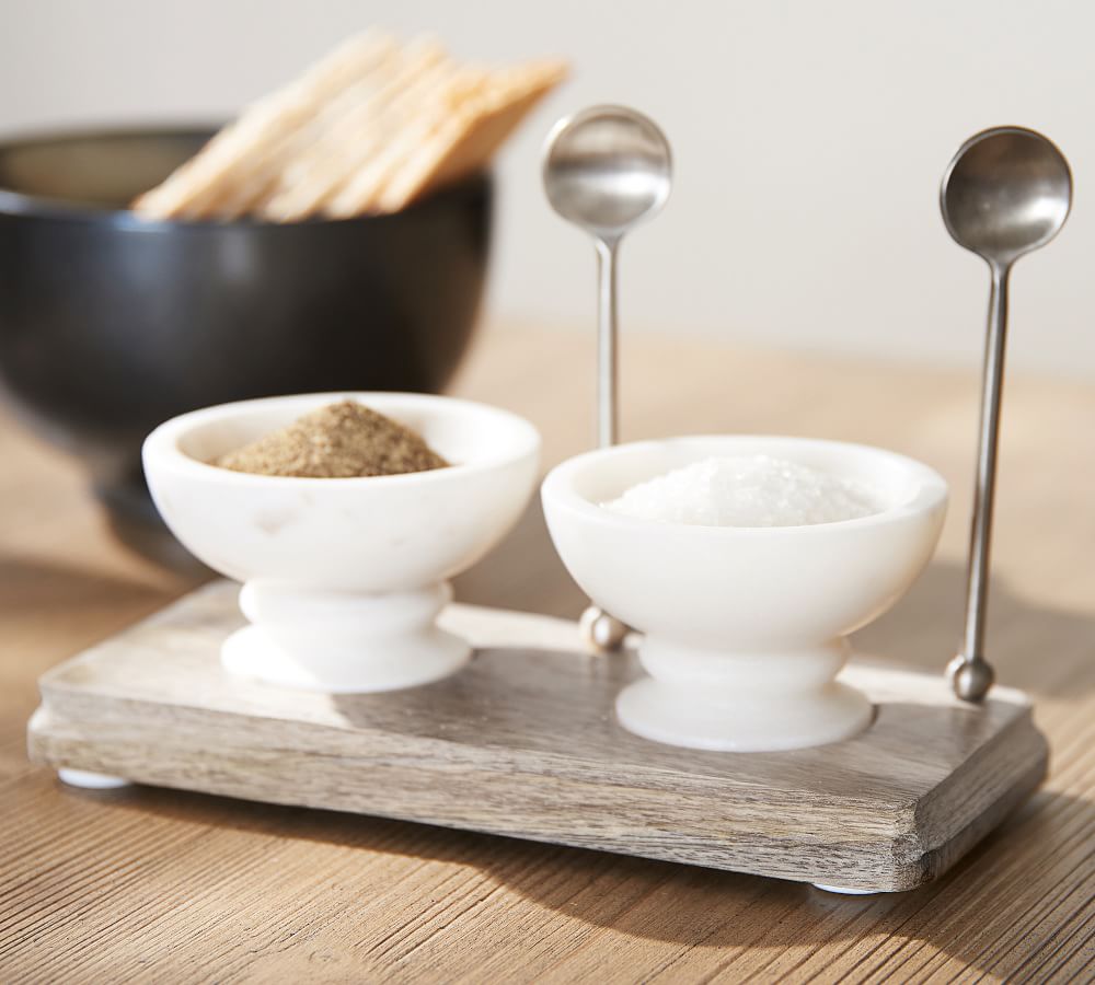 White Marble Salt & Pepper Bowls Pottery Barn