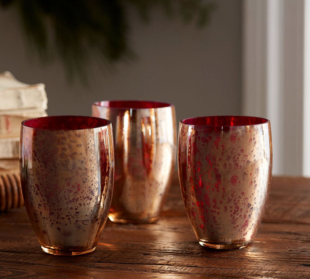 Gold with Red Interior Votive Cups - Set of 3 | Candle Holder | Pottery ...