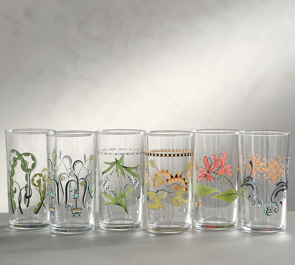 Fishs Eddy Floral Italian Printed Glasses Gift Box, Mixed Set of 6