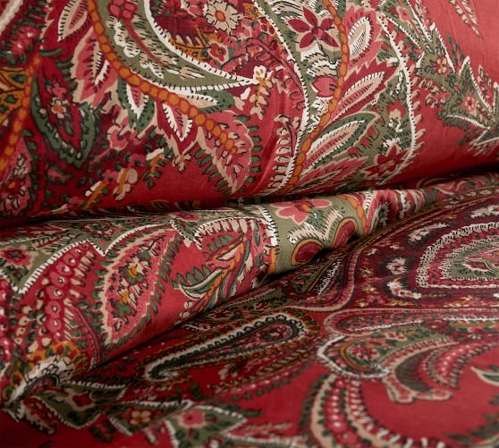 pottery barn red paisley bedding