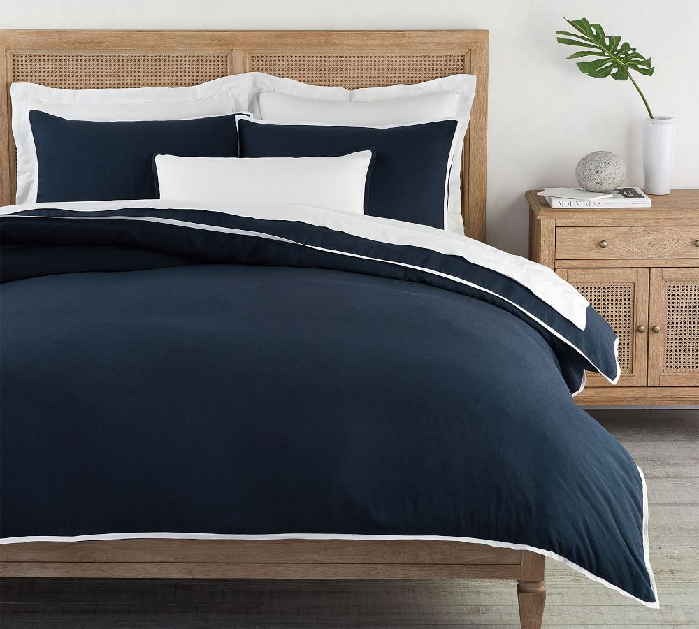 Belgian Flax Linen Contrast Flange Duvet Cover | Pottery Barn