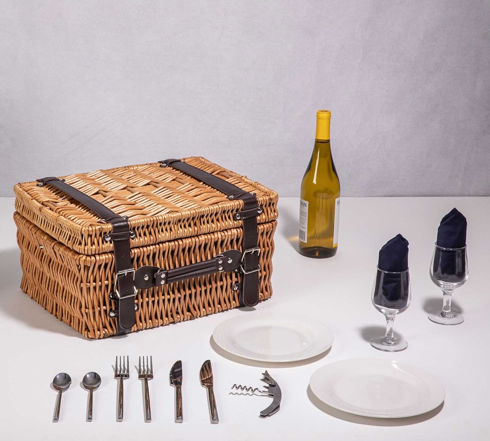 Navy Woven Picnic Basket Set for 2 Pottery Barn