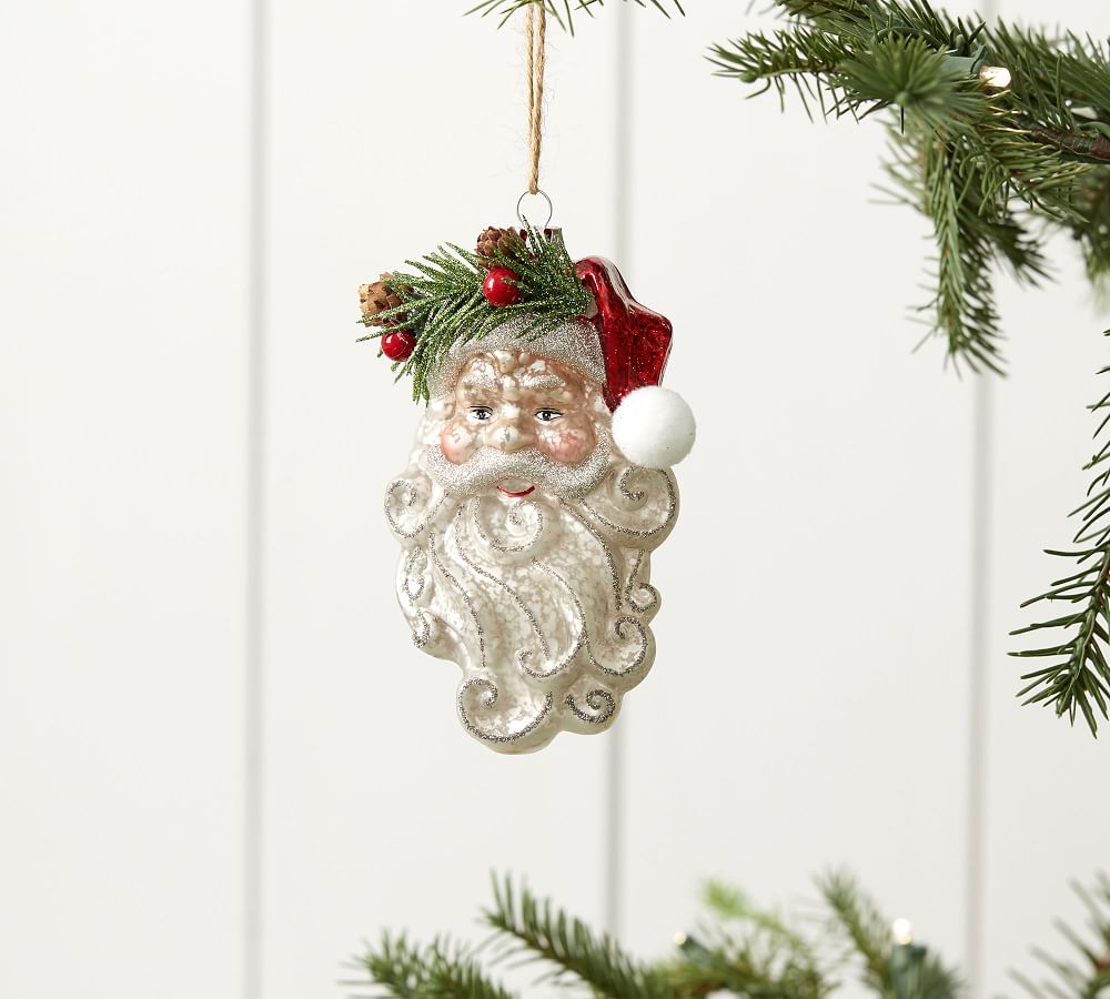 Mercury Glass Santa With Wreath Ornament | Pottery Barn