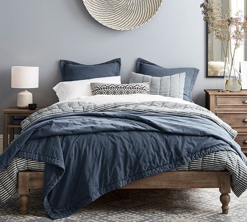 Triangle Stitch Washed Cotton Quilt and Sham | Pottery Barn