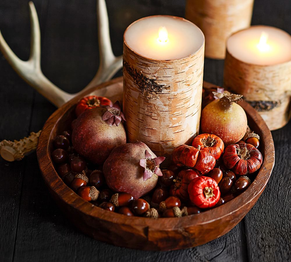 Premium Flickering Flameless Textured Birch Wax Pillar Candles