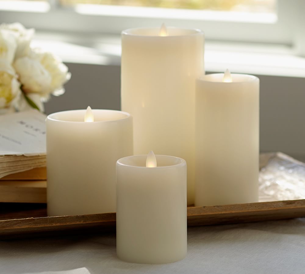Flicker Flameless Wax Pillar Candle Ivory Pottery Barn
