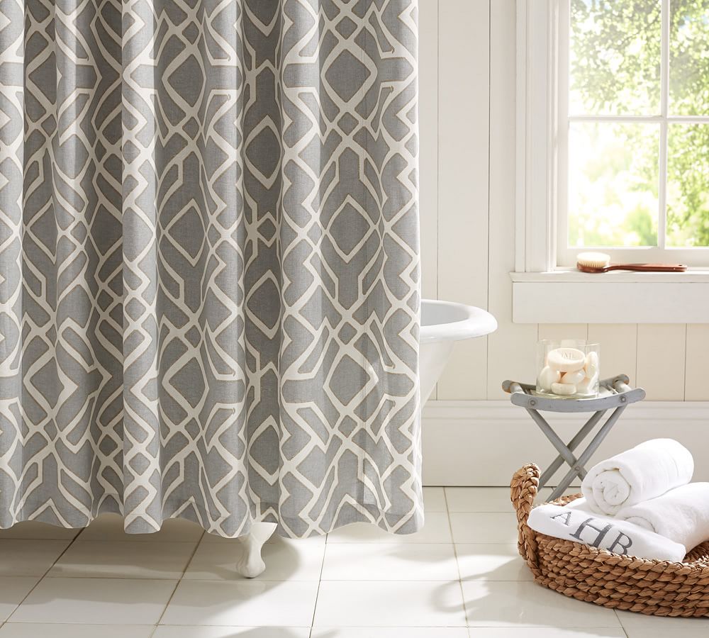 Shelby Geometric Linen/Cotton Shower Curtain Pottery Barn