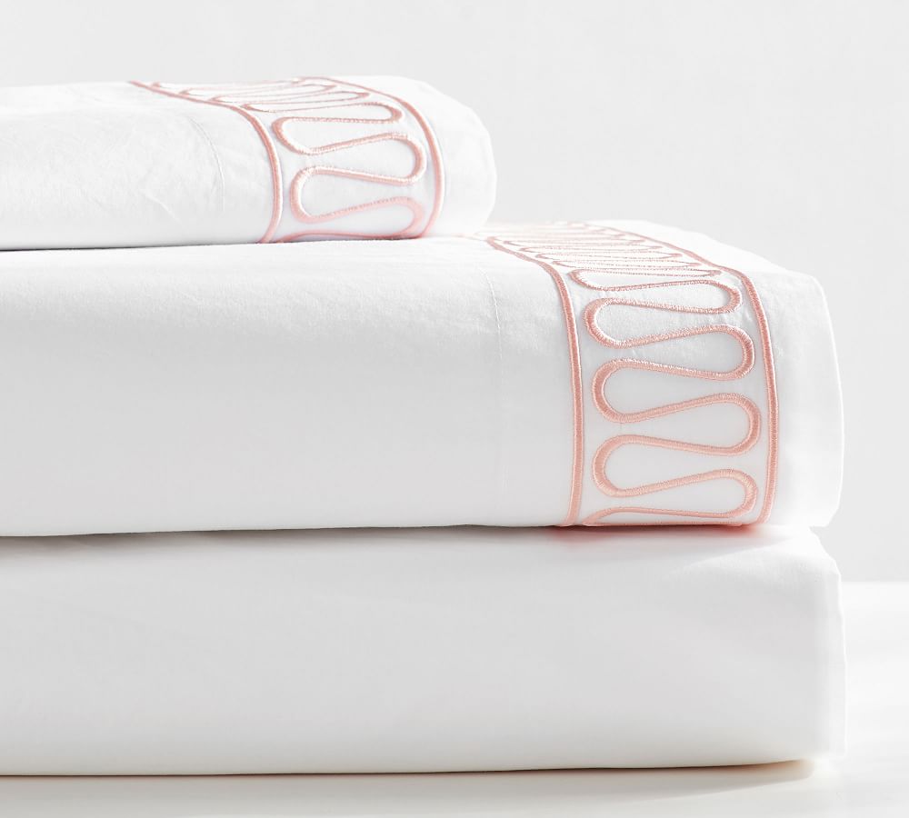 Monique Lhuillier Margaux Embroidered Organic Percale Sheet Set