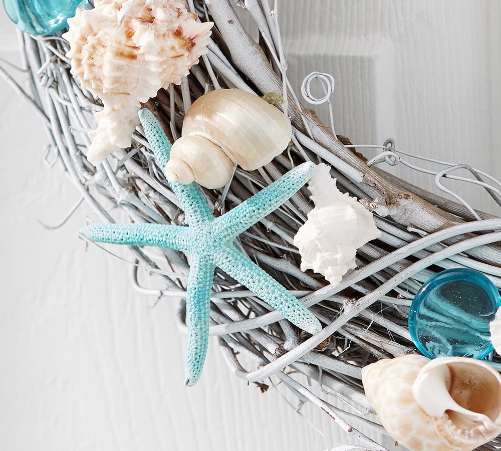 Dried Blue Seashell & Grapevine Wreath Pottery Barn
