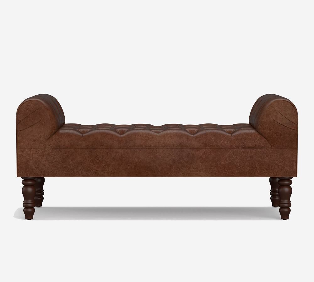 Lorraine Tufted Leather Bench Pottery Barn