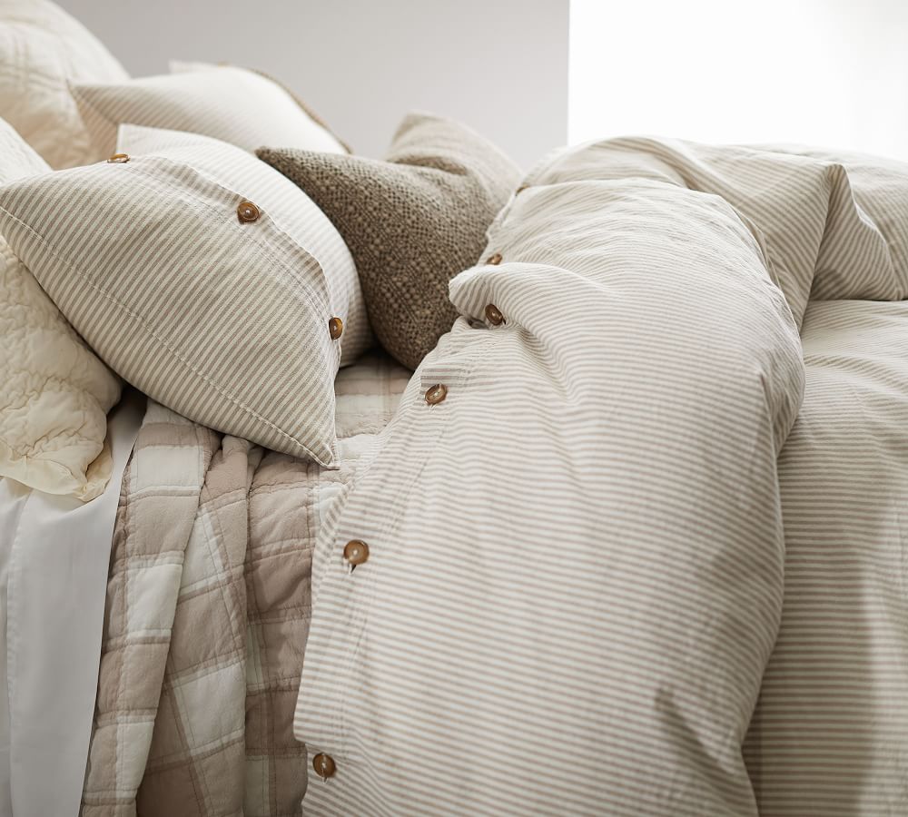 Flax Wheaton Stripe Linen Cotton Blend Patterned Duvet Cover & Sham