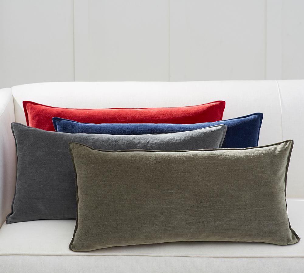 Washed Velvet Zip Lumbar Pillow Cover Pottery Barn