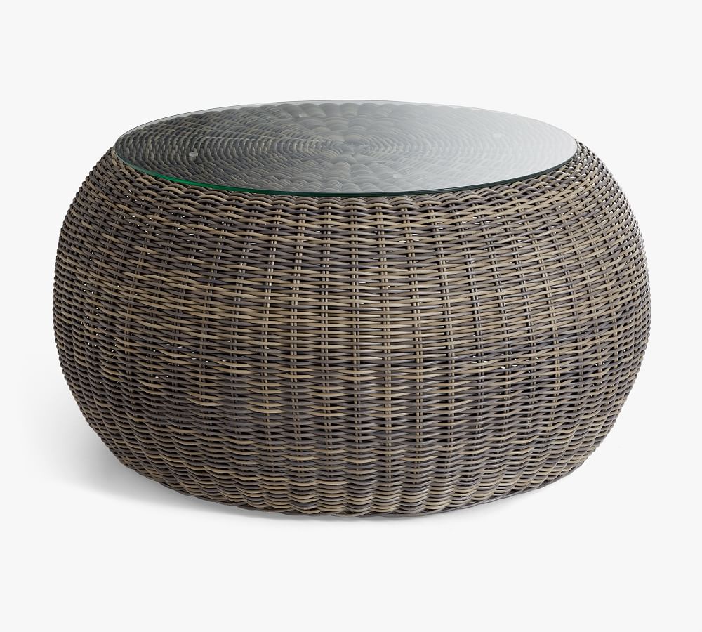 Torrey AllWeather Wicker Outdoor Coffee Table Pouf, Espresso Pottery
