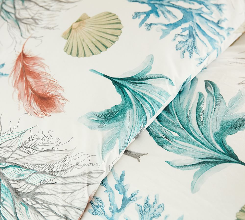 Del Mar Coastal Organic Percale Patterned Duvet Cover & Sham Pottery Barn