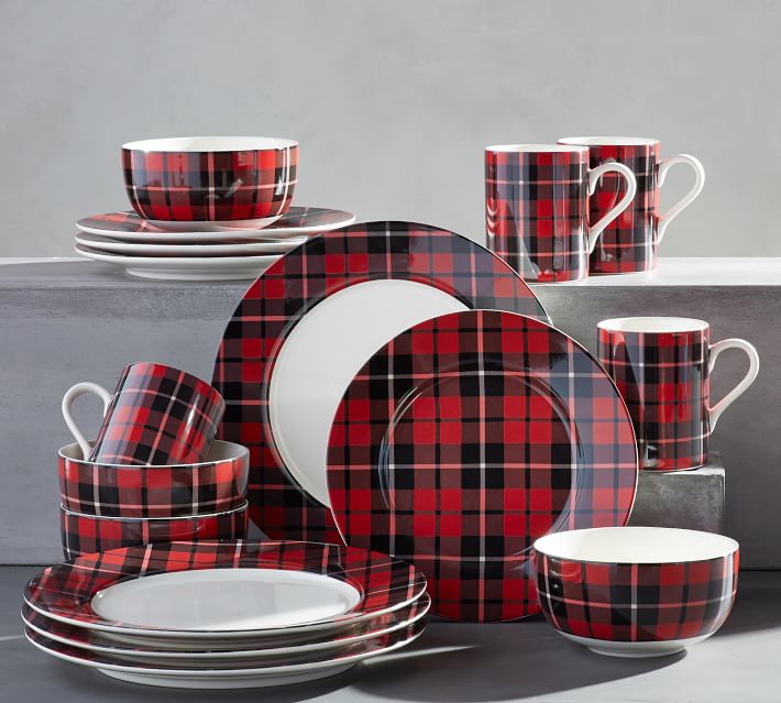 pottery barn plaid dinner plates