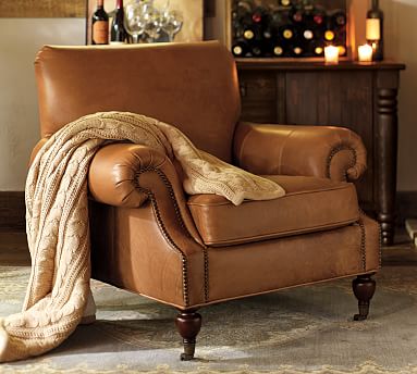 pottery barn brown leather chair