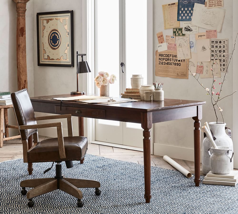 Manchester Leather Swivel Desk Chair Pottery Barn