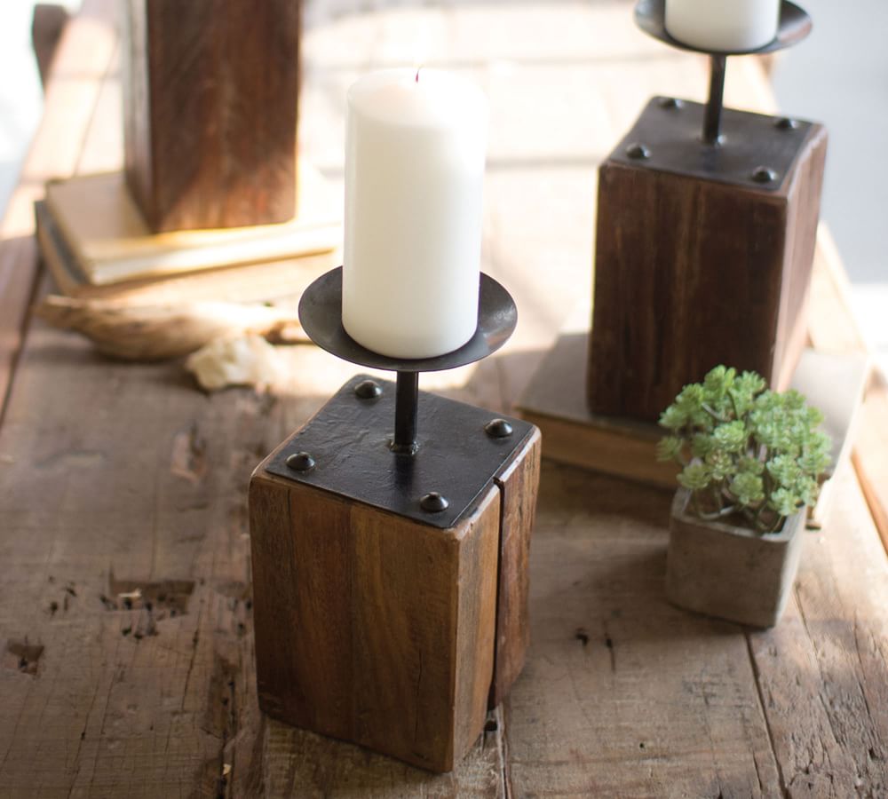 Rustic Reclaimed Solid Chunky Wooden Candle Holder Sconce 