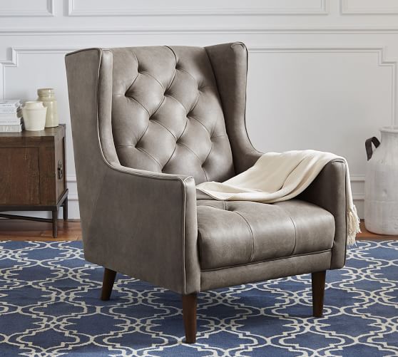 pottery barn leather wingback chair