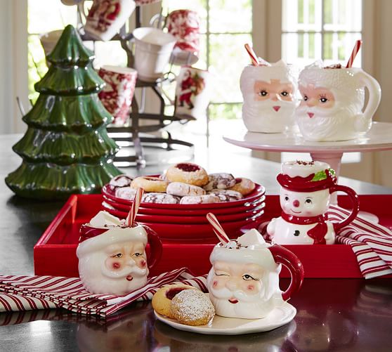 pottery barn santa shot glasses