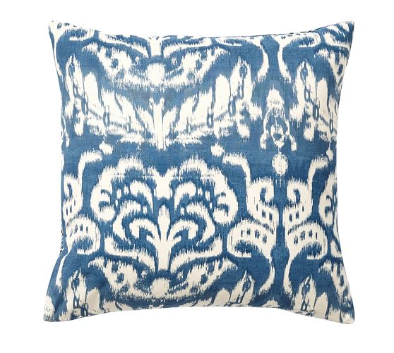 Pottery Barn Beale Paisley Ikat Reversible Pillow Cover 18" Linen Blend Blue 
