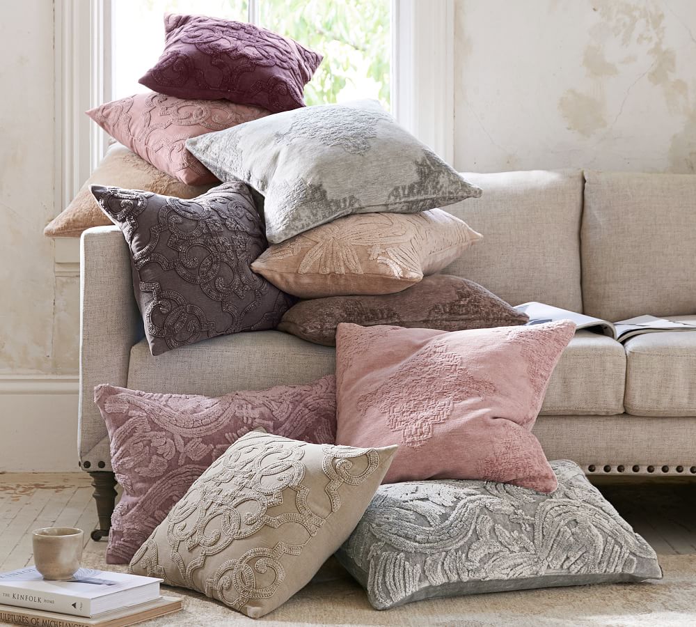 Maddie Textured Pillow Cover Smoke Pottery Barn