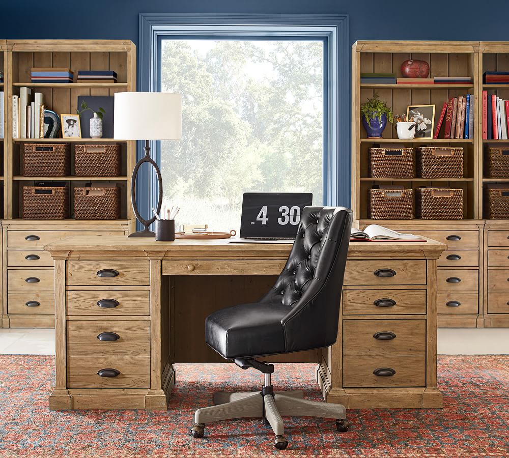 Hayes Tufted Leather Swivel Desk Chair Pottery Barn