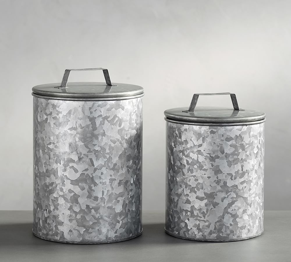 Galvanized Metal Canister Set Of 2 Kitchen Accessories Pottery Barn   Galvanized Metal Canister Set Of 2 Z 