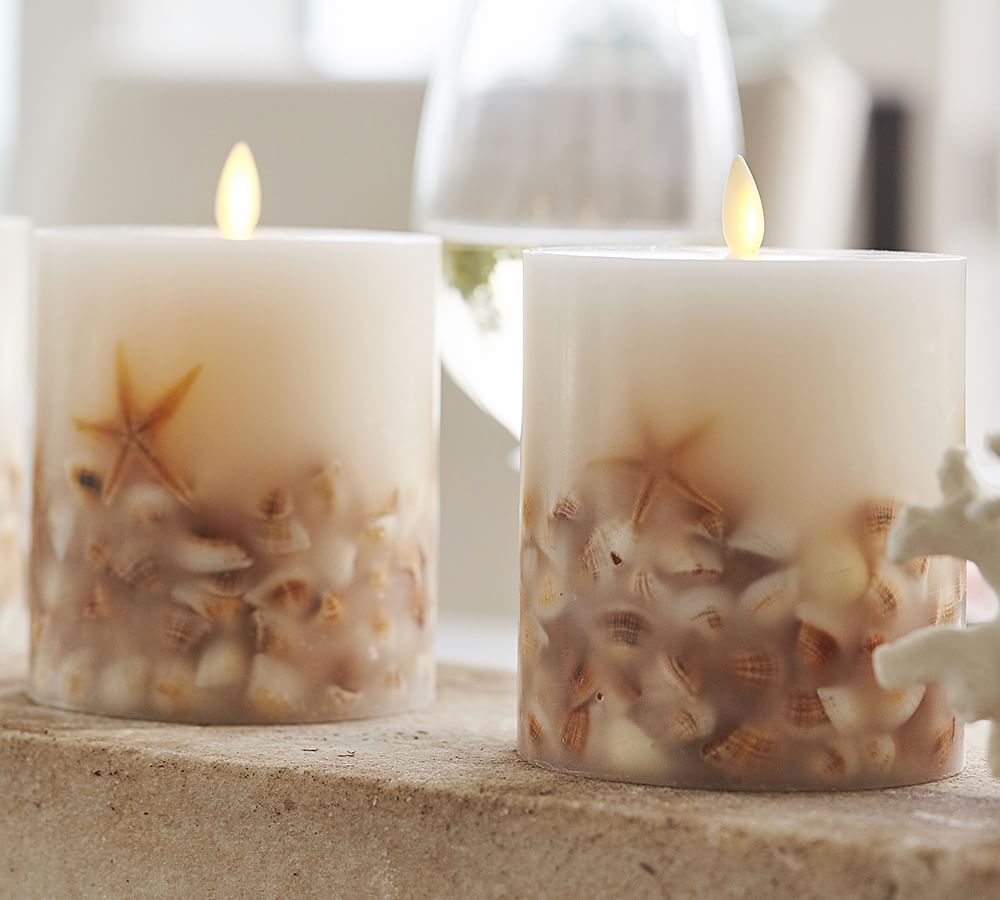 Premium Flicker Flameless Wax Candle Seashell Pottery Barn