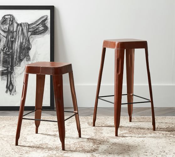 pottery barn leather stool