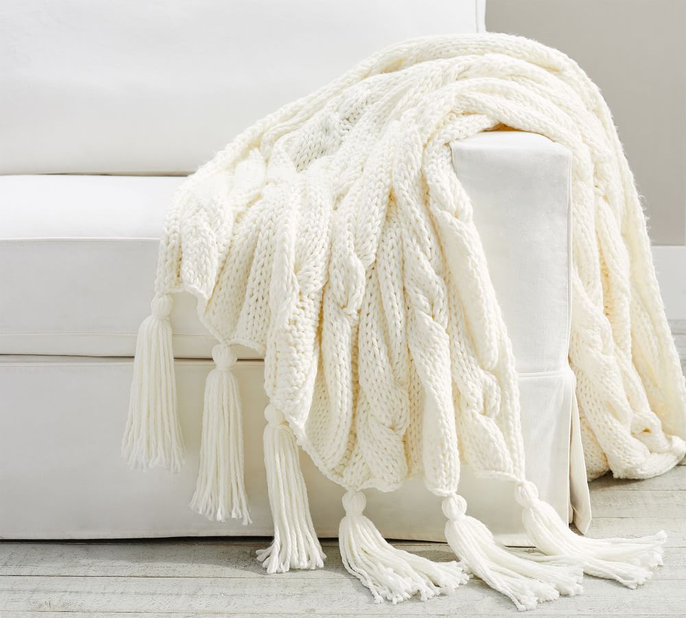 Bluma Chunky Knit Tassel Throws | Pottery Barn