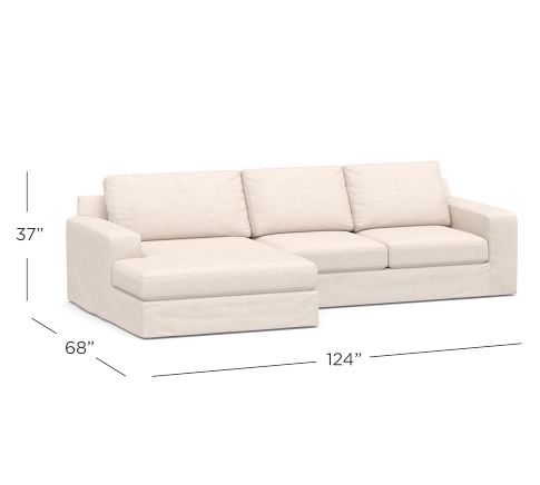 Big Sur Square Arm Slipcovered Sofa Double Wide Chaise Sectional ...
