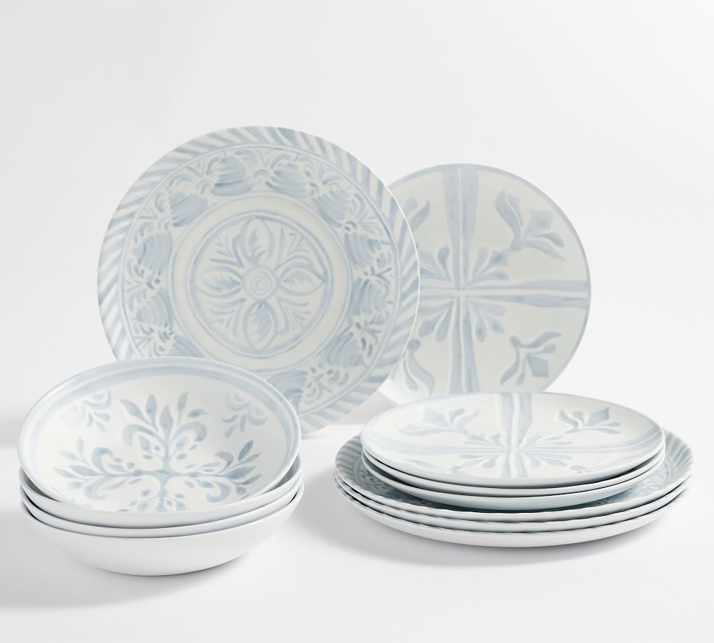 Chambray Tile Melamine 12-Piece Dinnerware Set | Pottery Barn