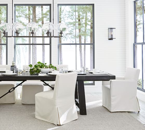 white slip covered dining chairs