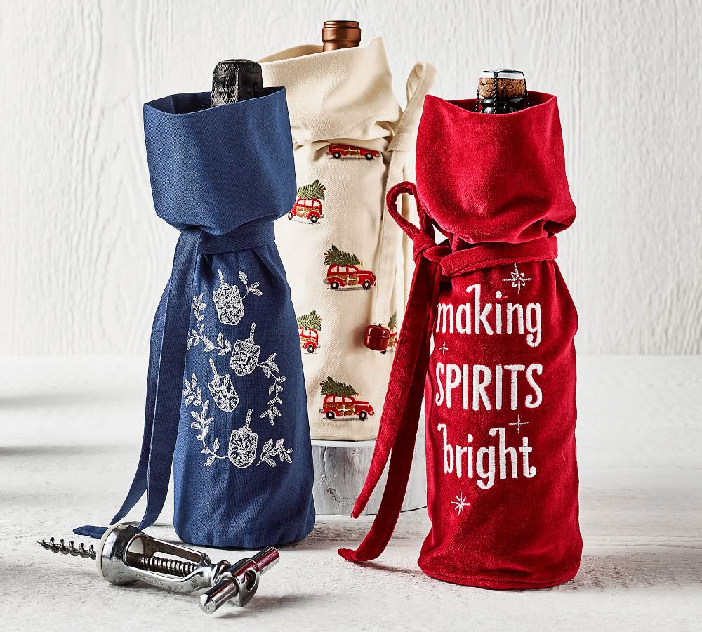 Embroidered Hanukkah Wine Bag Wine Accessories Pottery Barn